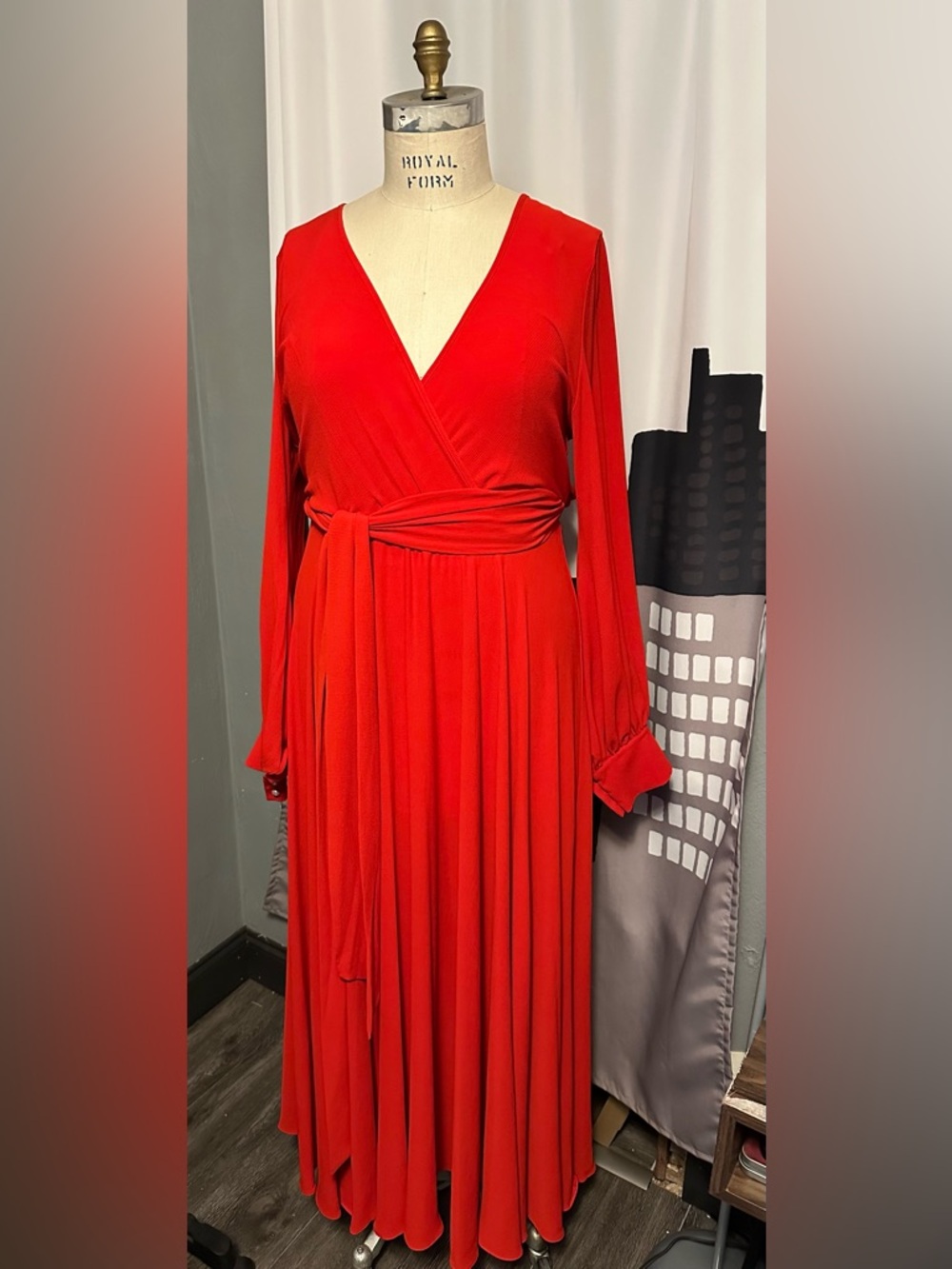 Cherry Red Long-Sleeve Maxi Dress XXL